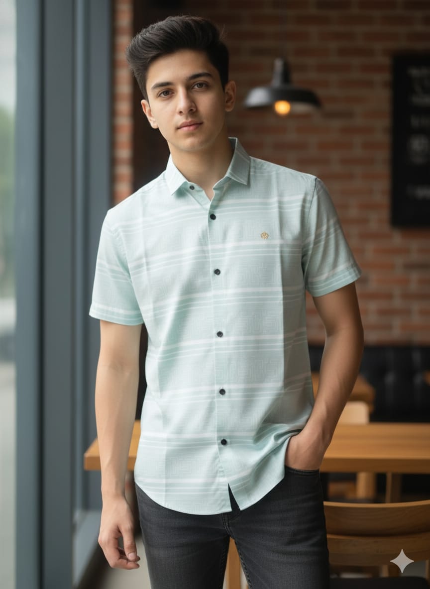 Men’s Mint Green Short Sleeve Casual Shirt