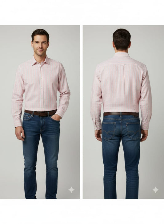 Pink and White Striped Long Sleeve Shirt